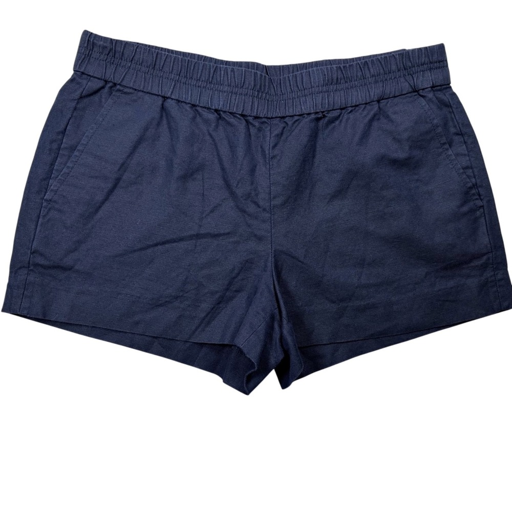 J.CREW Navy Blue Linen Blend 3" Inseam Chino Shorts Elastic Waist Women's Size 6
